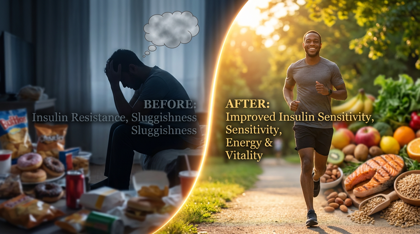 An uplifting and motivational image that illustrates the positive changes associated with improving insulin resistance.